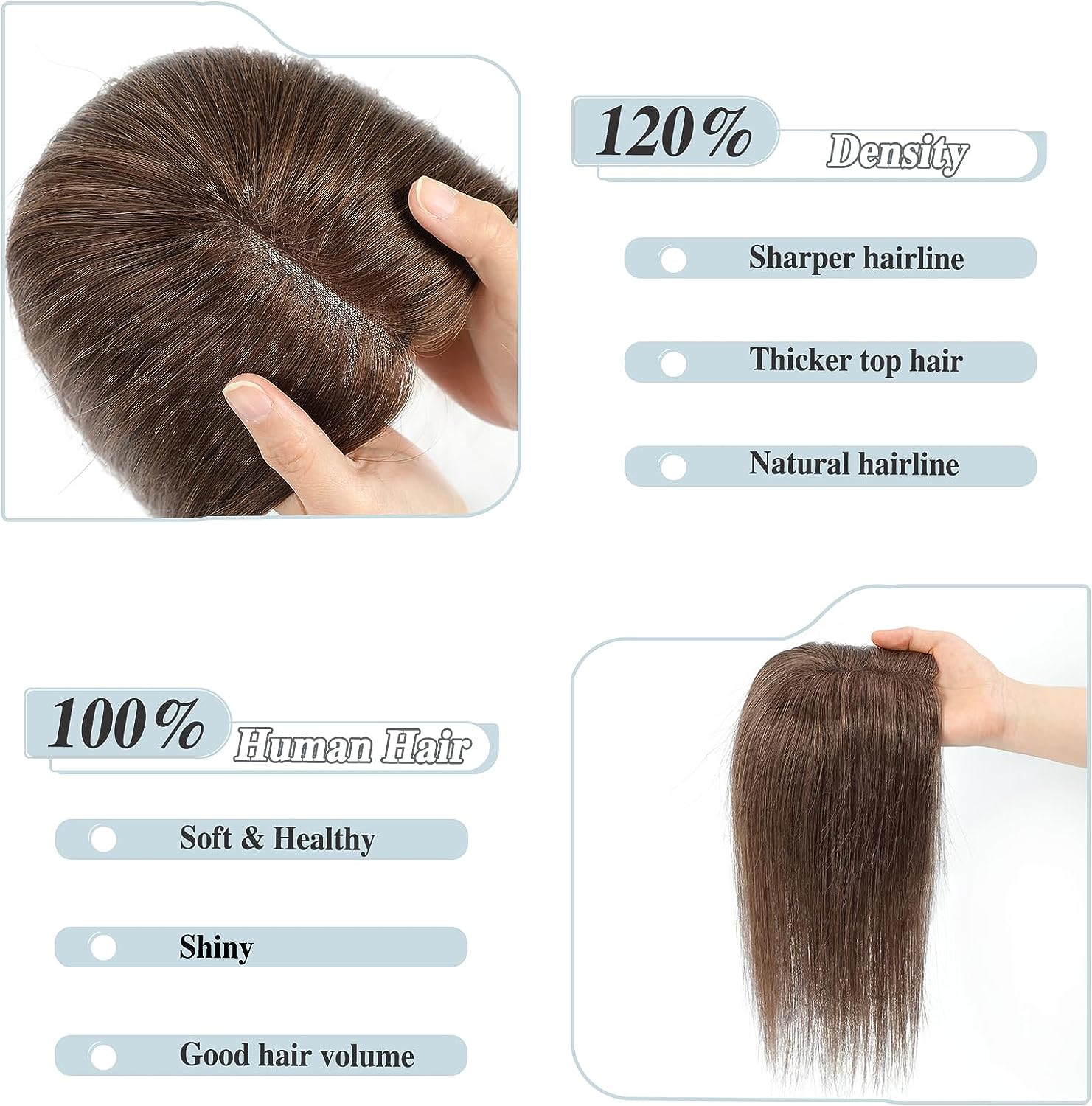 luckkimode Hair Toppers for Women Real Human Hair Topper No Bangs 120% Density Round Shaped Swiss Base Clip in Topper Top Hair Toppers with Thinning Hair,10 * 12cm 12 Inch 40g - Medium Auburn Brown