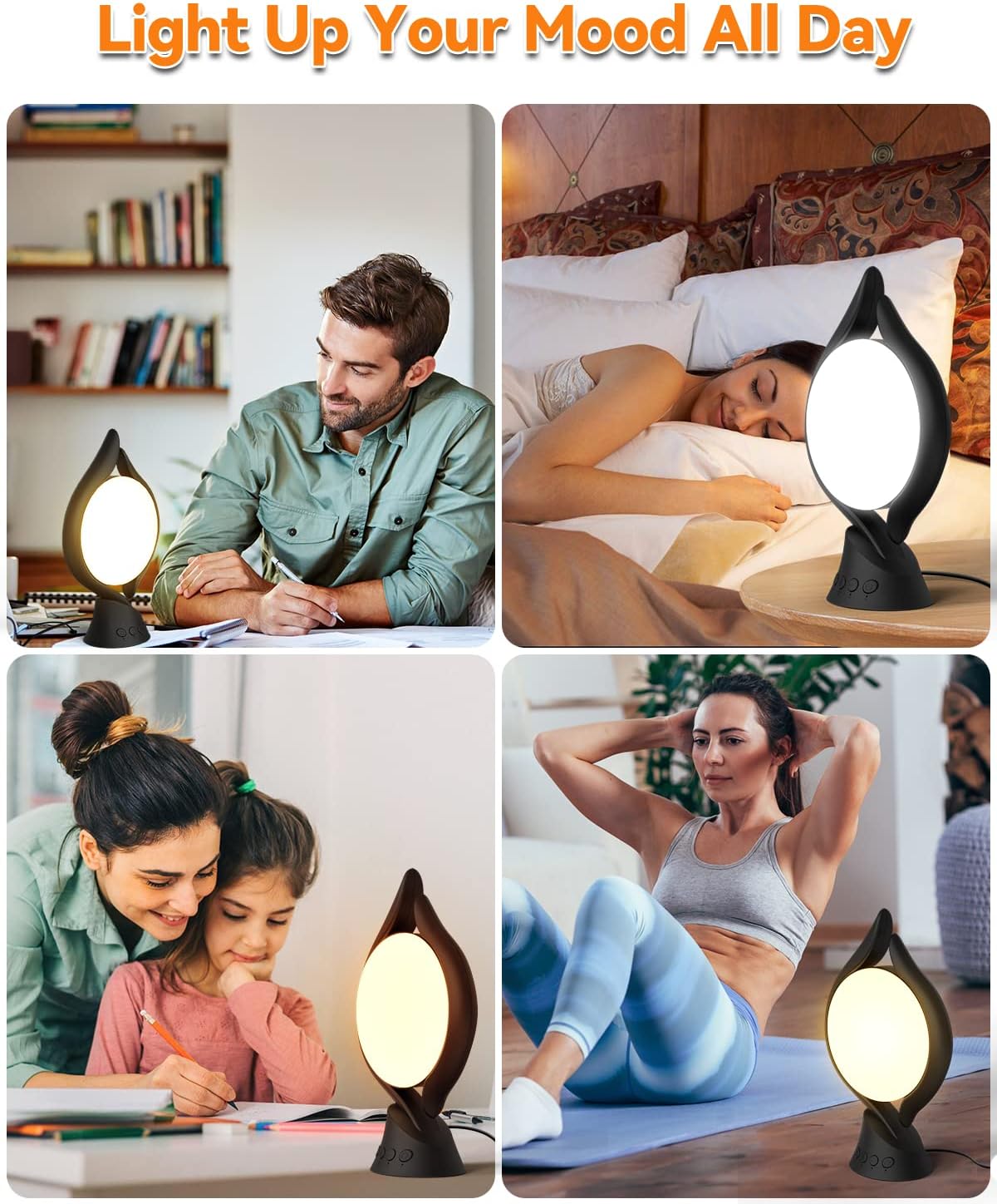 Light Therapy Lamp, UV-Free 10000 Lux Therapy Light, LED Happy Mood Lamps with 5 Adjustable Brightness Levels and Timer  Memory Function, 3 Color Temperature, Unique Art Design for a Happy Life