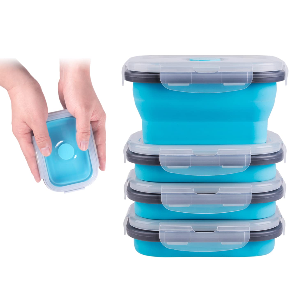 Collapsible Food Storage Containers with Airtight Lid and Vent Valve, Stacking Silicone Collapsible Storage Containers for Food,