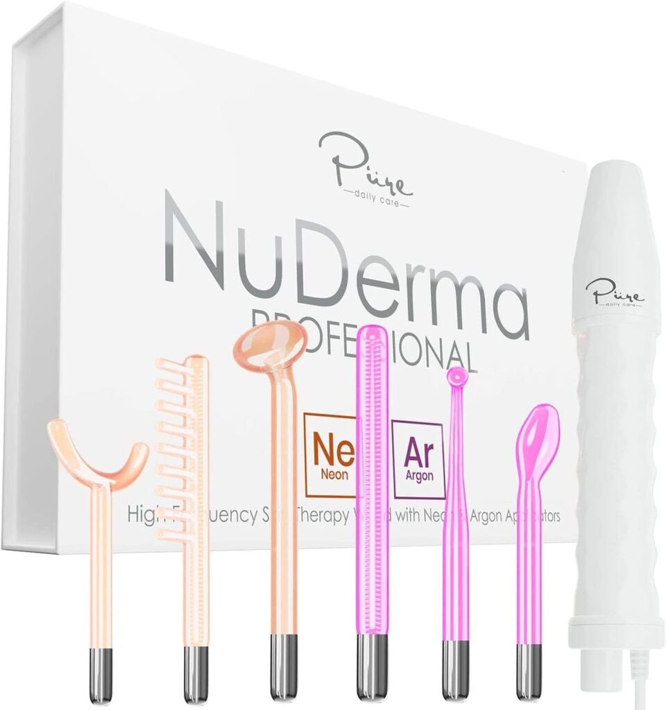 NuDerma Professional Skin Therapy Wand - Portable High Frequency Skin Therapy Machine with 6 Neon & Argon Wands – Boost Your Skin
