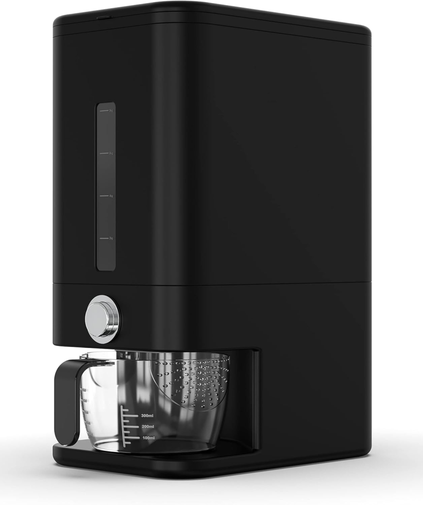 Retail Blade 25lb Rice Dispenser - Air Tight Grain & Rice Container With Smart Quantity Dispense, Measuring Cup - NEW Black Design Grain Storage Container.

